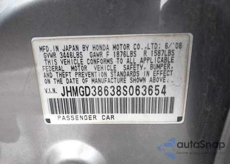 2008 Honda Fit Sport из США, поврежденный, VIN JHMGD38638S063654